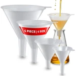 4 Pack White Plastic Funnel Set, Automotive, Kitchen, Lab, Oil, Gas, Fluid. Fixed Price $18.33.