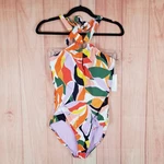 Anne Cole Ring High Neck Swimsuit Womens 6 Multi Abstract Print Lined Swimwear. Fixed Price $17.95.