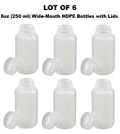 Lot 6 - Nalgene Packaging Bottles, 250ML 8OZ, Wide Mouth, Hdpe Leak Proof. Fixed Price $18.99.