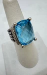 Large David Yurman Blue Topaz Diamond & Sterling Silver Wheaton Ring Size 7. Fixed Price $435.00.