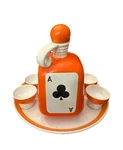 Vintage Orange And White Ceramic Ace Card Decanter & Cup Set By Umbertide Italy. Fixed Price $525.00.