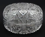 American Brilliant Cut Crystal Glass Round Covered Vanity Dresser Box 8.25". Fixed Price $315.00.