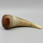 Early North American Powder Horn Flask Lathe Turned Bovine 5" Wood Stopper. Fixed Price $75.00.