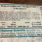 National Scientific TN0946-12R STRIP/12 Attached 1.1ML Microtubes In Microracks. Fixed Price $40.00.