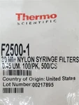 Thermo Scientific F2500-1 30MM Nylon Syringe Filters 0.45 Um Pack Of 100. Fixed Price $159.00.