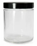 Qorpak GLC-01596 Clear Glass Straight Sided Round Bottle With 43-400 Black. Fixed Price $122.81.