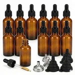 12 Pack Of 1OZ. Amber Glass Dropper Bottles And 3 Stainless + Silicone Funnels. Fixed Price $15.99.
