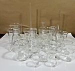 (lot Of 18) Various Funnel, Flask, Beaker Scientific Glass Scaled Volume. Fixed Price $99.95.