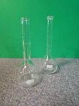 (2) Corning Pyrex Glass 100ML Class Volumetric Flask 5580-100 Rnd/ Flat Bottm. Fixed Price $22.00.