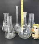 Vtg Lab Glass Lot Of Science Flasks Kimble Erlenmeyer Florence 500/1000 Ml 1L. Fixed Price $49.95.