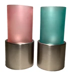 Hurricane Globe Chimney Tubes- 2 Frosted Glass Candle Holders W/shiny Metal Base. Fixed Price $84.98.