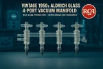 1950S Aldrich Glass 4-PORT Vacuum Manifold Rca Labs Princeton Semiconductor Dept. Fixed Price $325.00.