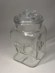 Hudson Bay Glass Storage Jar With Cross Lid Embossed Fleur-de-lis Crest Beaver. Fixed Price $62.99.
