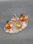 Farber Bros Krome Kraft Amber Glass Salt Pepper Oil Vinegar Tray Set Deco. Fixed Price $79.95.