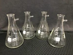 (4) Pyrex Glass 1000ML Filtering Flask With Sidearm Tubulation Graduated 5340-1L. Fixed Price $115.99.