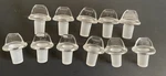 Lot Of 11 Pyrex Stoppers, 19, Nos?, Flathead W/grip, Dialhead Solid Glass Lab. Fixed Price $25.00.
