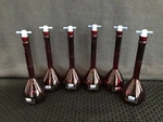 (6) Pyrex 250ML Low Actinic Class Red Glass Tc Volumetric Flask W/ #16 Stopper. Fixed Price $189.99.