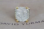 $6,300 David Yurman Silver 18K Yellow Gold Pave Round Diamond Wheaton Ring. Fixed Price $4225.00.