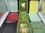 Vintage Social Supper Tin Snack Trays Set Of 9 American Art Works 4"X6.5". Fixed Price $12.00.