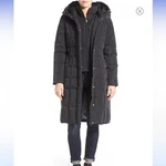 Cole Haan Signature Long Line Women's Box-quilt Down Coat With Bib Front Hood. Fixed Price $129.99.