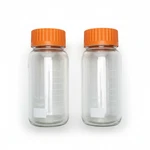 Lot Of 2 Bonbon 1000ML GLS80 Glass Lab Bottles Wide Mouth Orange Caps. Fixed Price $24.95.