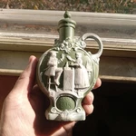 1890S American Bar Schafer & Vater Green Jasperware Handled Flask With Stopper. Fixed Price $80.00.