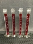 (4) Pyrex Glass 250ML Single Scale Lifetime Red Graduated Cylinder Beaded Rim. Fixed Price $62.99.