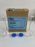 Lot Of 6 Pyrex 5581 Volumetric Corning Glass Lab W Caps 50ML Flasks Box. Fixed Price $50.00.