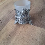 Dragon Gothic Metal Tealight Holder W/ Frosted Clear Glass Cup, Silver. Fixed Price $14.50.